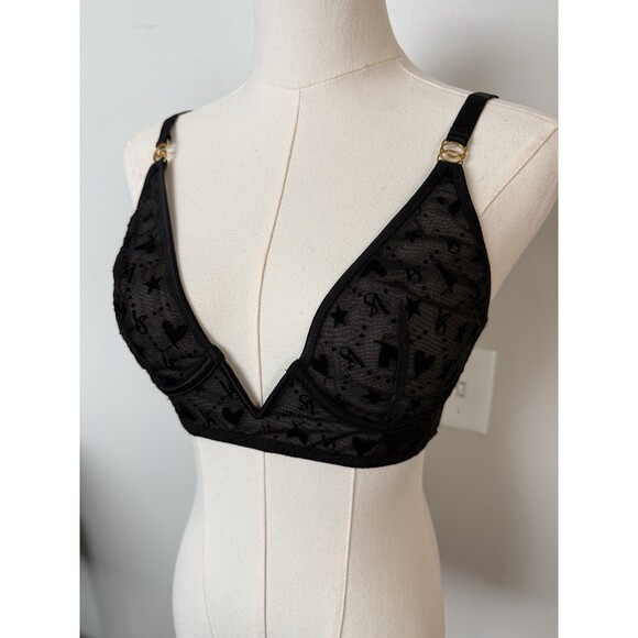 Black Deep V Sheer Lace Victoria Secret Bra Size medium - Picture 3 of 7